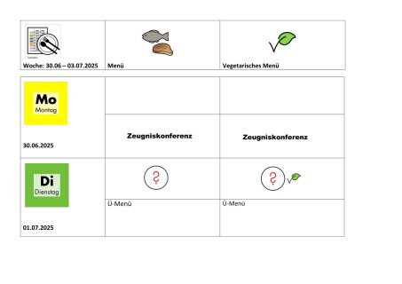 Speisekarte 30.06. - 01.07.2025