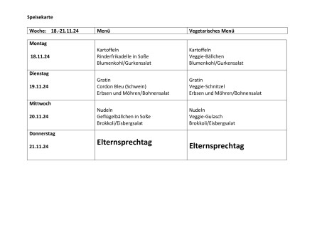 Speisekarte 18. - 21.11.2024